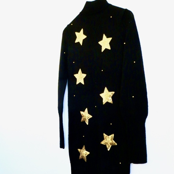 NEW! Majorelle Revolve Knit Black Sweater Dress w/ Gold Sequin Patches SZ M - Picture 4 of 5
